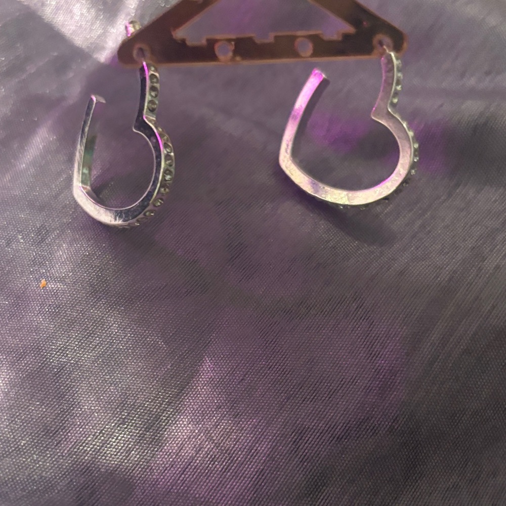 Silver Heart Earrings with Rhinestones - Picture 2 of 4